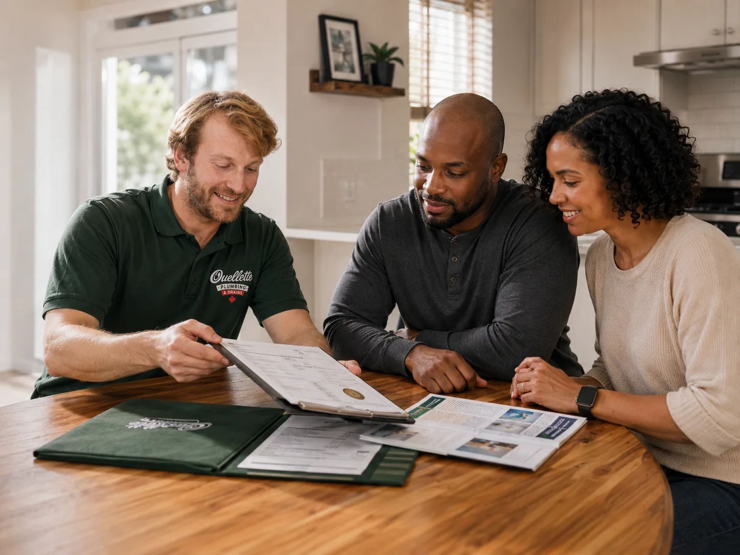 Homeowner receiving rebate-program guidance