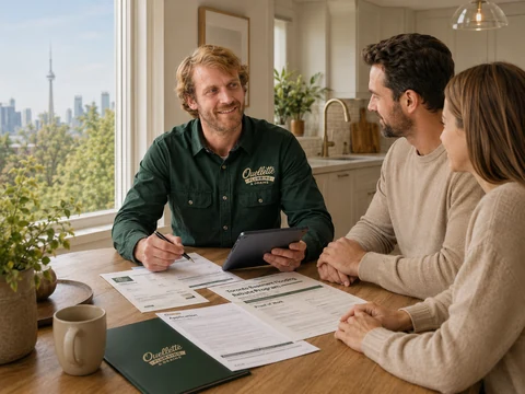 Plumber reviewing basement flood-protection options with homeowners