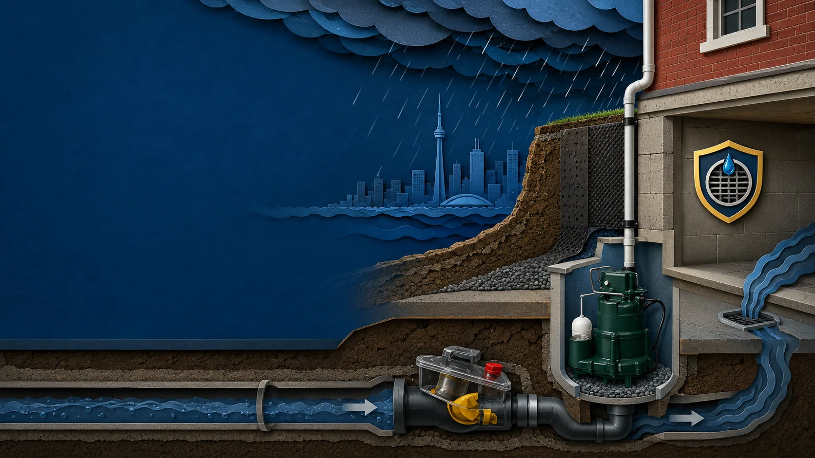 Basement protection system in stormy weather