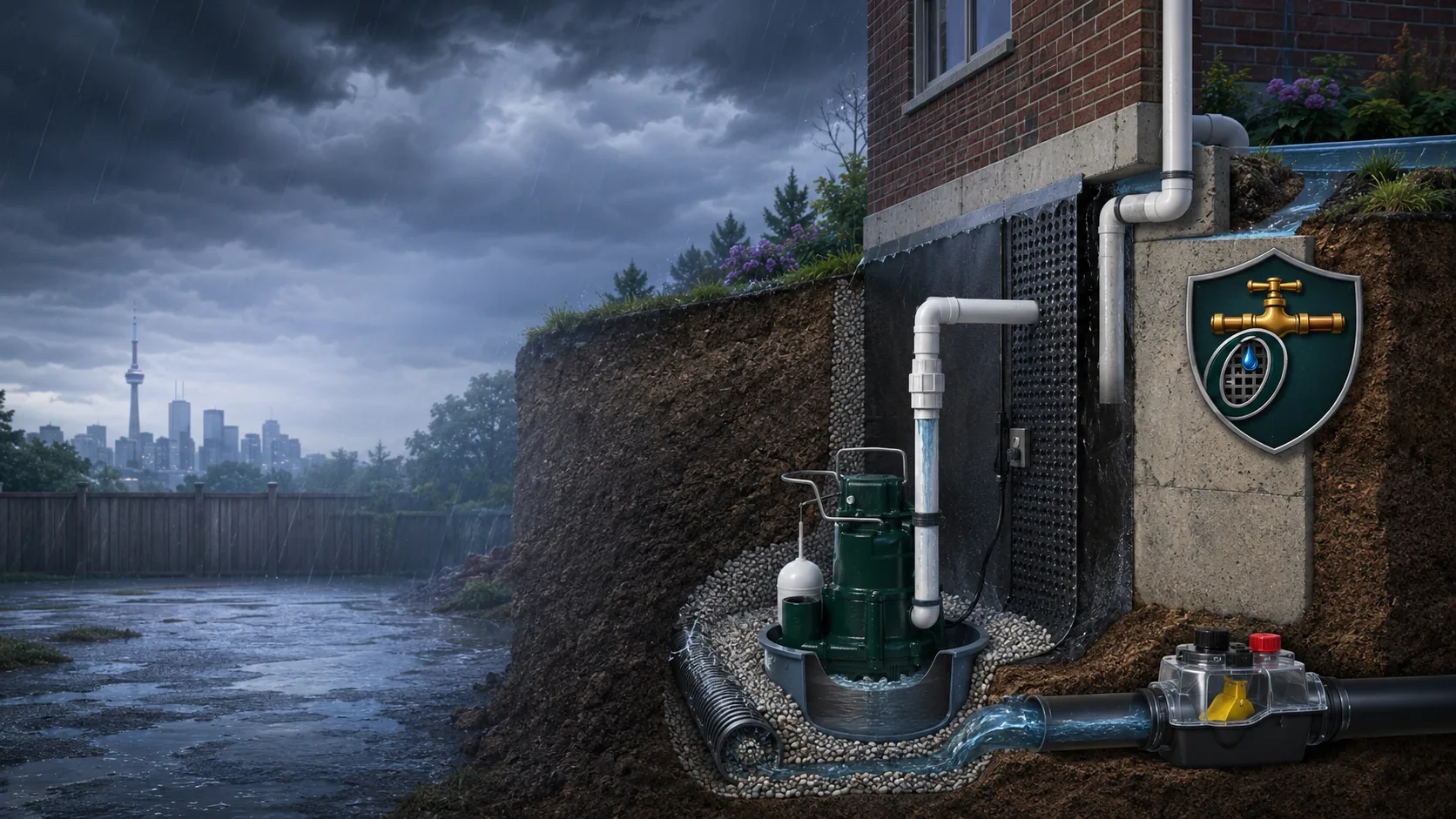 Basement drainage system in stormy weather