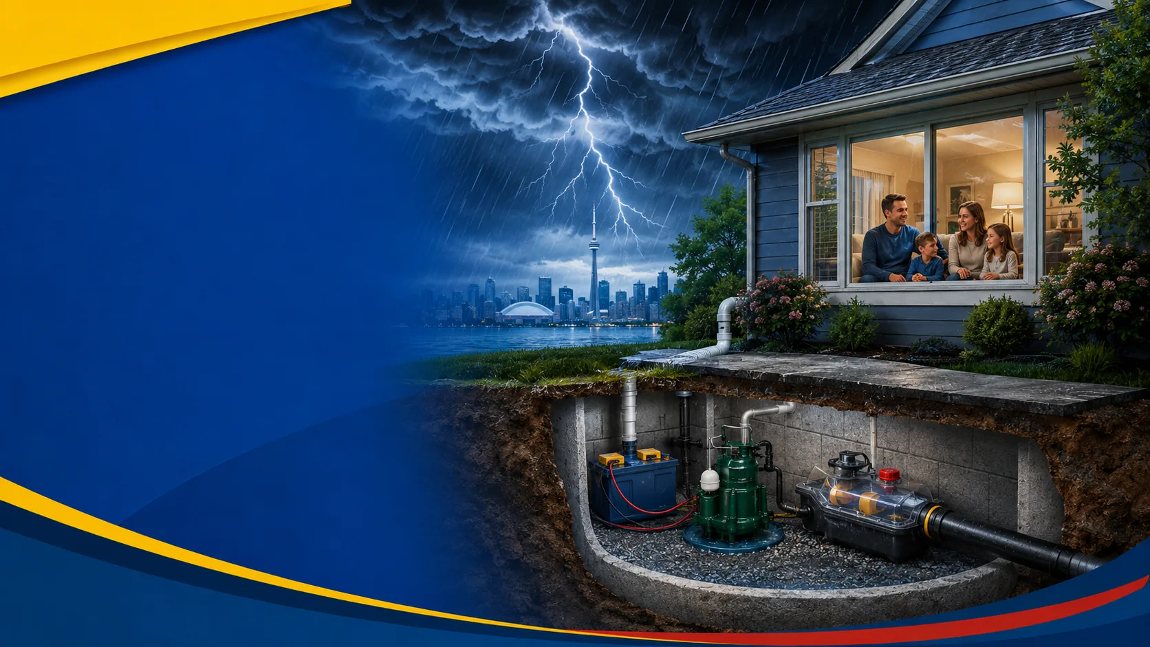 Stormy home with basement protection system