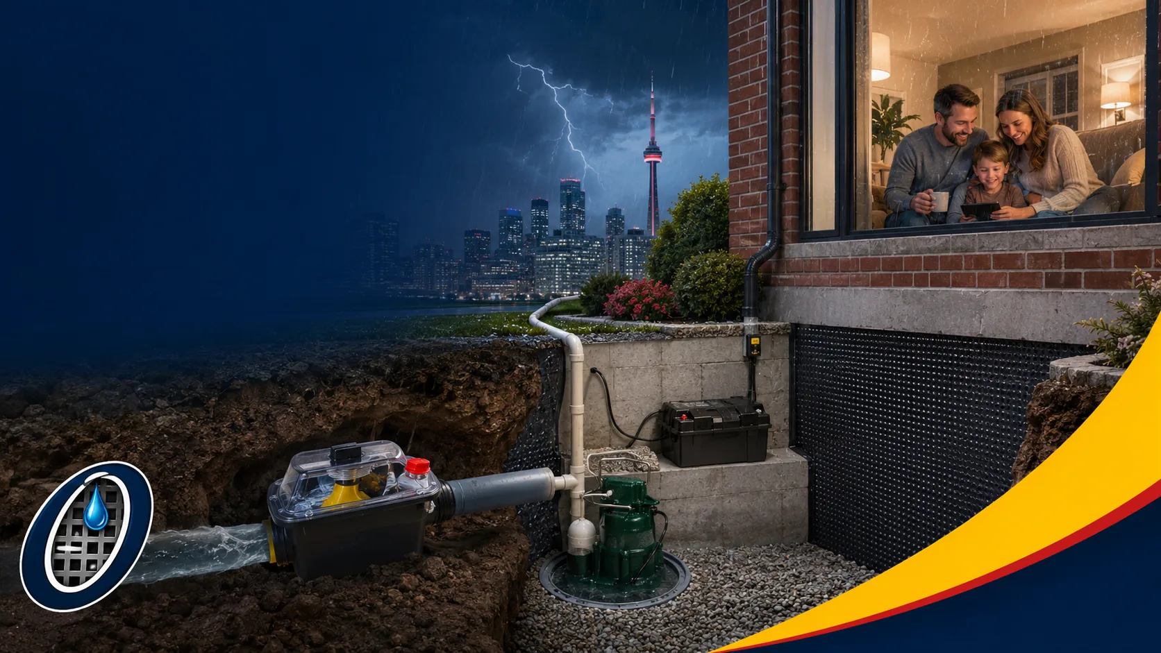 Stormy night with waterproofing and plumbing solutions