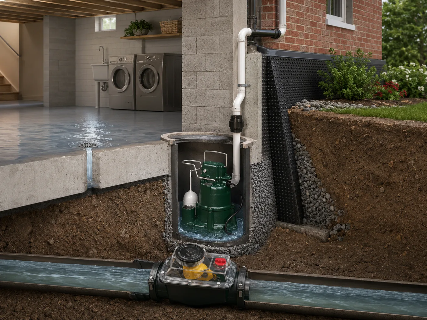Suburban house plumbing and drainage system