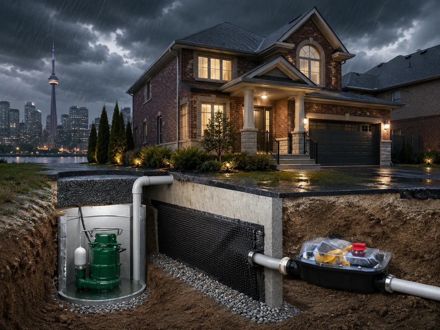 Suburban house with stormy atmosphere and plumbing